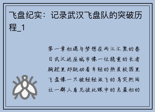飞盘纪实：记录武汉飞盘队的突破历程_1