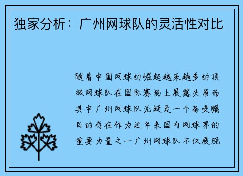 独家分析：广州网球队的灵活性对比